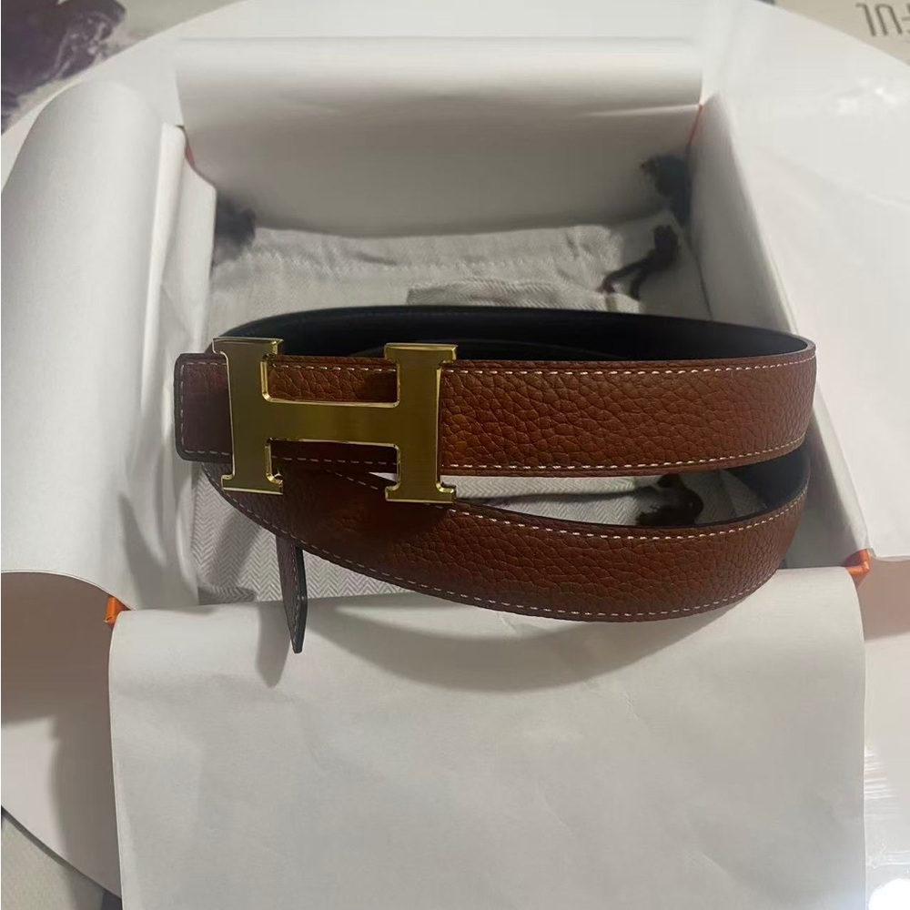 Hermès Paris Brown Leather H Belt 85cm Gold Buckle